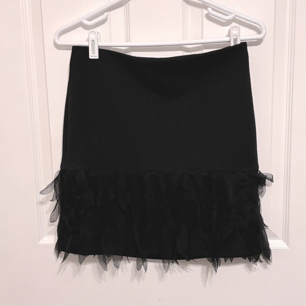Ann Taylor HATTIE Women's Black Ponte Flapper Gatsby Pencil Fringe Mini Skirt 0p